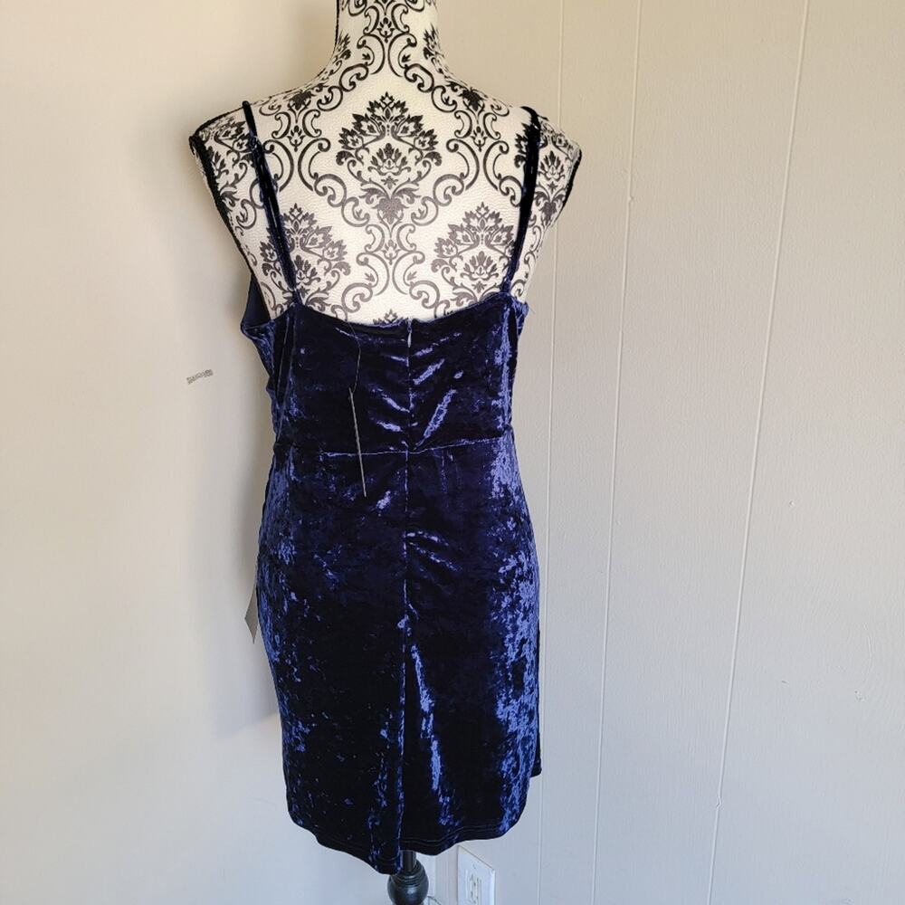 Lulu's Glow UP Girl Navy Blue Crushed Velvet Ruched Mini Dress - Picture 3 of 4